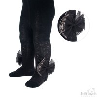 T43-BLK: Black Heart tights with Large Bow (NB-24 Months)